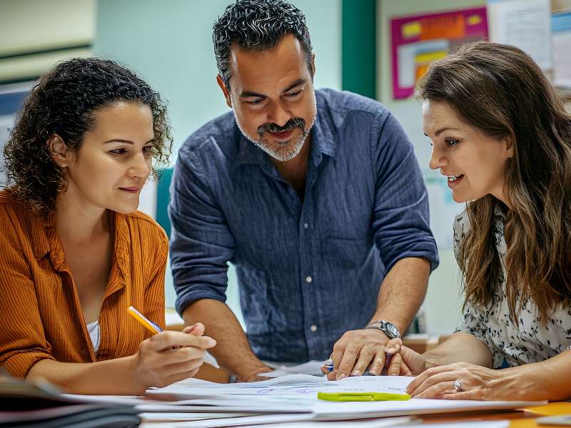 Pessoas em reunião com post-its